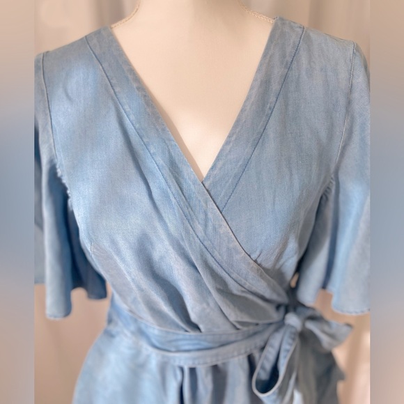 LOFT Denim Peplum Wrap Top - Picture 3 of 6